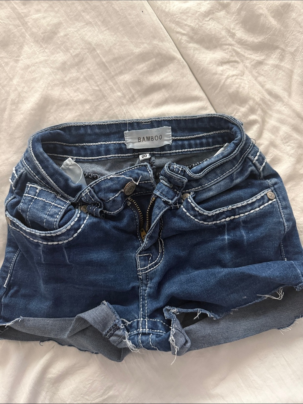 BAMBOO Dark Blue Denim Cutoff Shorts